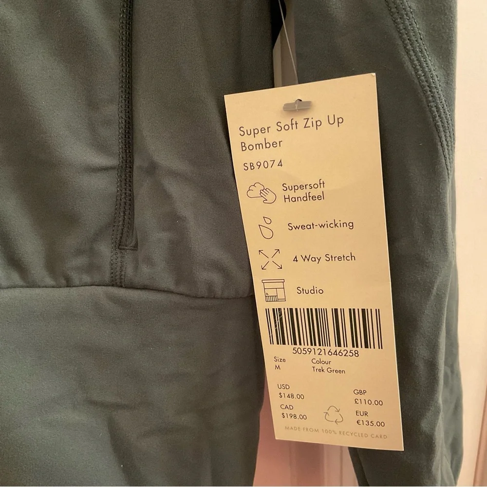 Sweaty Betty Super Soft Zip Up Bomber - NWT - Medium - Trek Green - Picture 6 of 13
